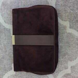 Vintage Dove Designer Suede Clutch, Deep Chocolate Color, Top Zip Closure